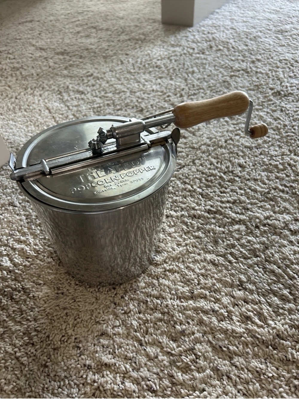 Stainless Stovetop Popcorn Popper with Wood Handle
